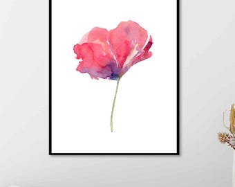 Red Poppy painting: print of original watercolor, modern botanical art