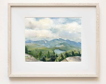 Mount Jo and Heart Lake Adirondacks Art Print: Watercolor Painting, ADK High Peaks