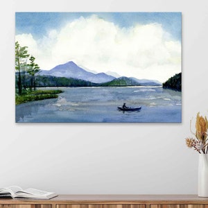 Schroon Lake Fishing Art Print: Adirondack Watercolor Painting