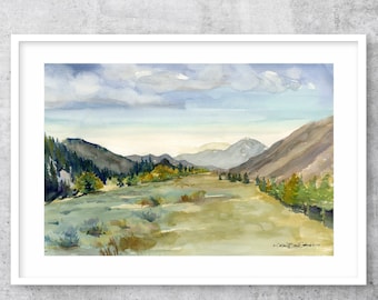 Idaho Valley Art Print, Idaho Mountains watercolor painting, various sizes available