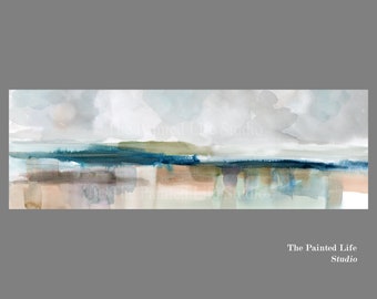 Colorful Panoramic Abstract Landscape art print of original watercolor print wall decor in various sizes