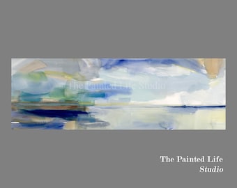 Colorful Panoramic Abstract Landscape art print of original watercolor print wall decor in various sizes