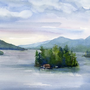 Huddle Bay Lake George Watercolor Art Print: Boat House on the Lake