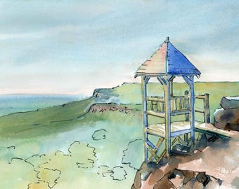 Mohonk Mountain House Art Print: Wood Gazebo Overlook Watercolor
