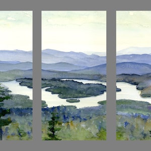 Set of 3 Lake Placid prints, fine art giclee prints, triptych in various sizes, Adirondack Lake style wall art, paper or stretched canvas