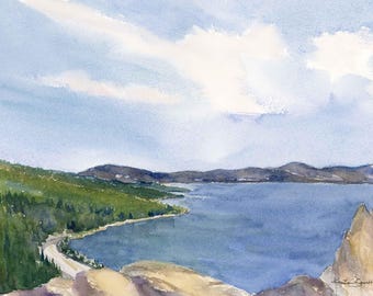 Cave Rock Painting: Print of Original Watercolor of Lake Tahoe
