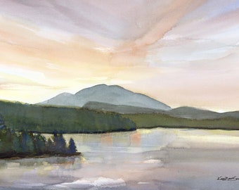 Sunset on Adirondack Lake art print, Raquette lake, print of watercolor painting available in various sizes