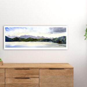 Mountains and Lake Wall Art Wide Panoramic Print Watercolor - Etsy