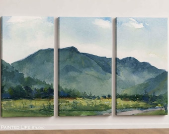Mount Mansfield Mountain Print Set: Watercolor Triptych on Paper or Stretched Canvas