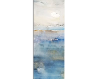 Tall CANVAS Blue Abstract Landscape, Long vertical stretched canvas wall art print, gallery-wrapped up to 60 inches tall