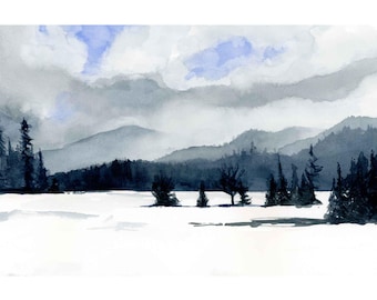 Keene Valley Winter Watercolor Art Print: Adirondack Mountains