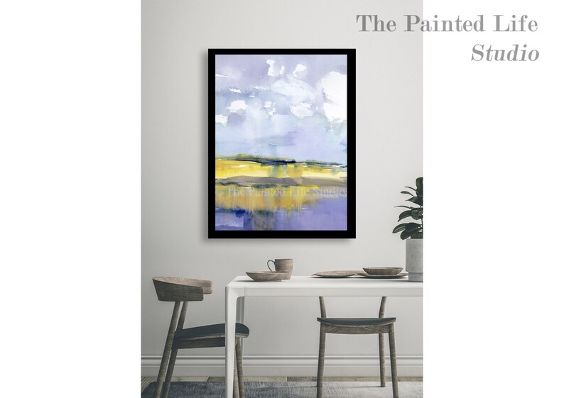 Shore Memories vertical art print contemporary minimalist landscape yellow purple abstract dreamy landscape wall art various sizes