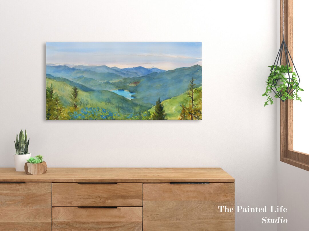 Blue Ridge Canvas Blue Ridge Mountains Watercolor Art Print: View From Blueridge Parkway ...
