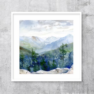 Adirondack Mountain Square art print, watercolor painting of Big Slide Mountain in the High Peaks Wilderness, various sizes available