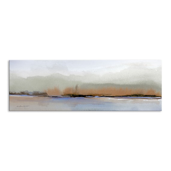 Panoramic Abstract Landscape Print: Rust Watercolor, Stretched Canvas Option