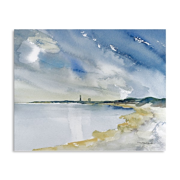 Provincetown painting, print from original watercolor, Cape Cod Bay, minimalist seascape, beach house art