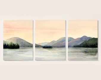 Lake George Sunset Art Print Set: Adirondack Mountain Lake View Triptych