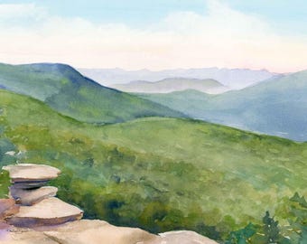 Giant Ledge Art Print: Catskills Overlook Watercolor Painting, prints on paper or stretched canvas