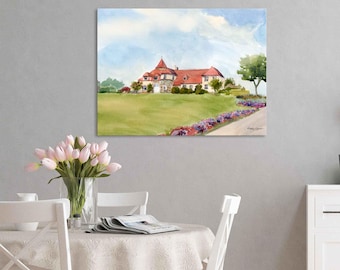 Ocean Edge Resort: Watercolor Painting of Cape Cod mansion, prints on paper or canvas