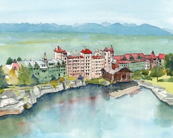 Mohonk Mountain Resort Art Print: Mountaintop Lake Watercolor Prints on Paper or Stretched Canvas