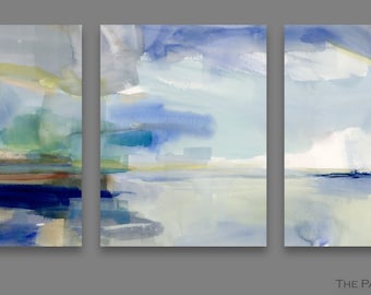 Set of 3 prints, colorful abstract landscape prints, modern + minimalist triptych,  fine art prints on paper in various sizes