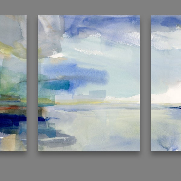 Set of 3 prints, colorful abstract landscape prints, modern + minimalist triptych,  fine art prints on paper in various sizes