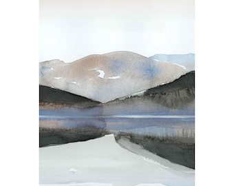 Mountain Layers print: Earth tones, Vertical format watercolor painting, prints on canvas or paper