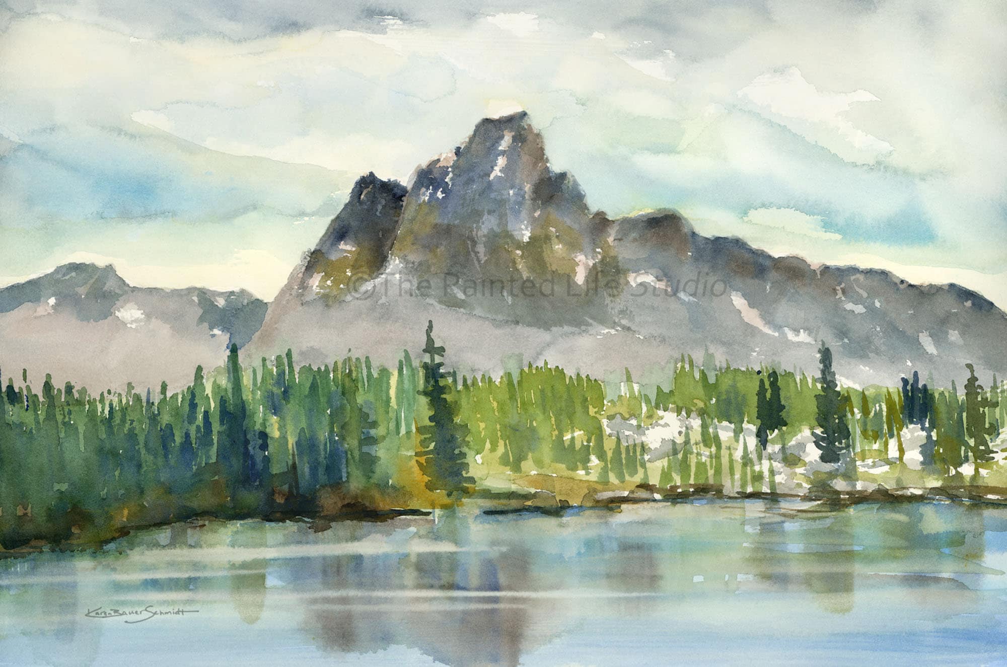 絵画 Mountain ridge lake Painting Canvas Mountain Ridge Valley and Lake Vintage
