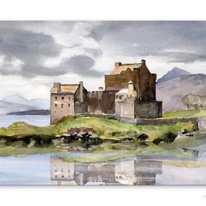 Scottish Castle Eilean Donan wall art print of watercolor painting | Scotland Highlands | various sizes available | paper or canvas