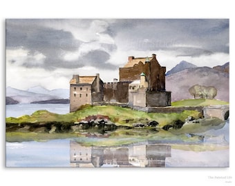 Scottish Castle Eilean Donan wall art print of watercolor painting | Scotland Highlands | various sizes available | paper or canvas