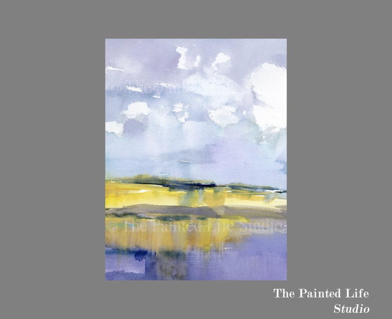 Shore Memories vertical art print contemporary minimalist landscape yellow purple abstract dreamy landscape wall art various sizes