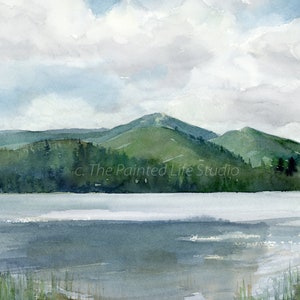 Whiteface Mountain art print, Adirondacks lake and mountains watercolor painting, fine art print in various sizes