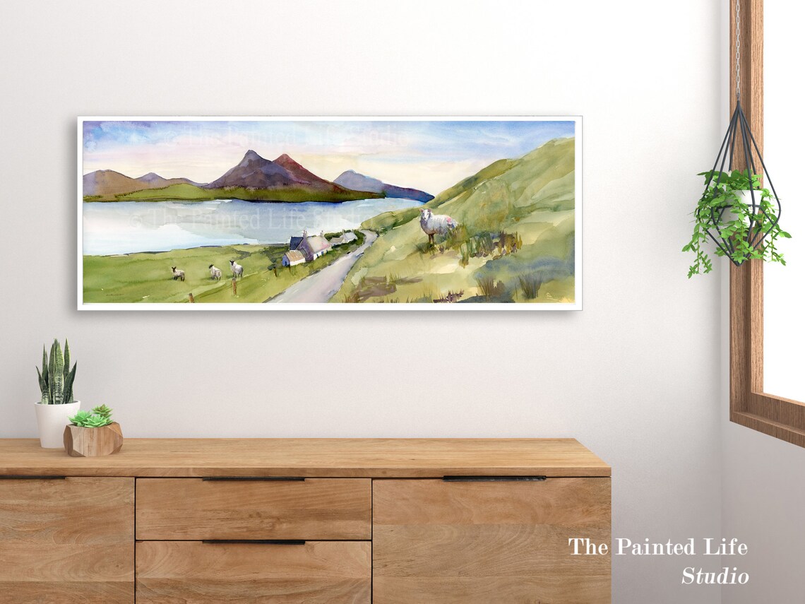 Scottish Highlands Painting Wall Art Print of Watercolor Etsy
