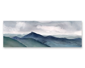 Camel's Hump Vermont, art print of watercolor painting of Camels Hump from Mount Mansfield in the Green Mountains of VT, wide panoramic art