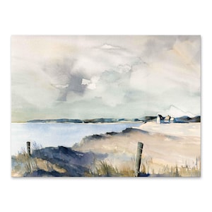 New England Shore print of original painting, coastal beach scene, beach fence painting, paper prints or ready-to-hang stretched canvas