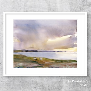 Iona Scotland Watercolor Print: Sheep Grazing Isle of Iona