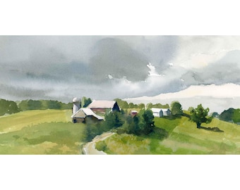 Barns & Farm Art Print: Stormy Skies Landscape, Prints on Paper or Canvas