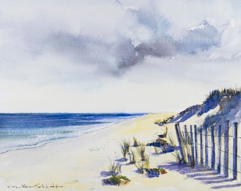 Beach Fence, Cape Cod beach art,  shore painting, dune grass, seashore, beach path and sand dunes