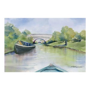 Narrowboat on Canal | prints of watercolor painting of British canal boat | English Canal cruising, paper or canvas prints