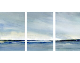 CANVAS 3 prints, New England Memories II, landscape triptych, set of 3 abstract landscape prints on stretched canvas, marsh & coastal art