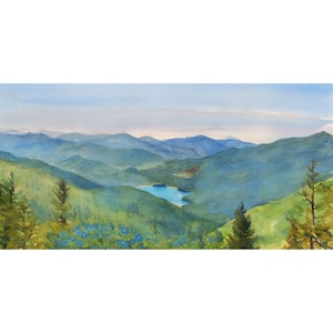 Blue Ridge Mountains CANVAS Art Print, stretched canvas of original watercolor painting of Blue Ridge Parkway NC