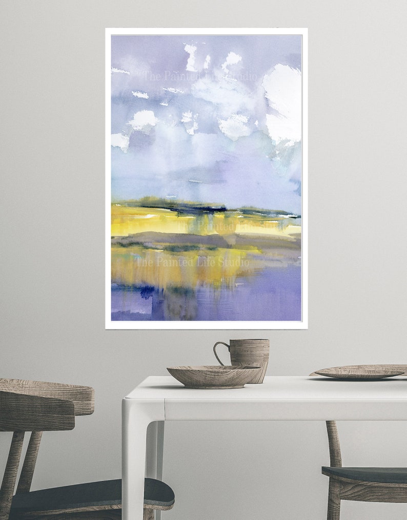 Shore Memories vertical art print contemporary minimalist landscape yellow purple abstract dreamy landscape wall art various sizes