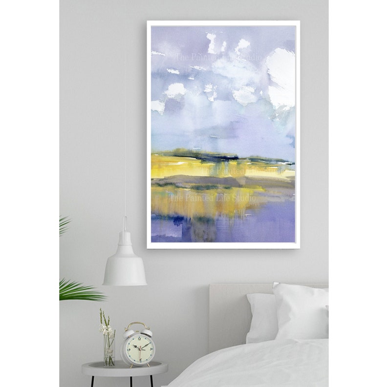 Shore Memories vertical art print contemporary minimalist landscape yellow purple abstract dreamy landscape wall art various sizes