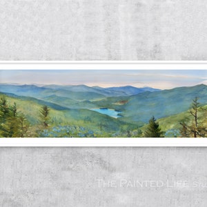 Blue Ridge Mountains Art Print, wide panoramic print of original watercolor painting of Blue Ridge Parkway NC in various sizes