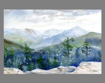 Adirondack Mountain Summit art print, watercolor painting of Big Slide Mountain in the High Peaks Wilderness, various sizes available