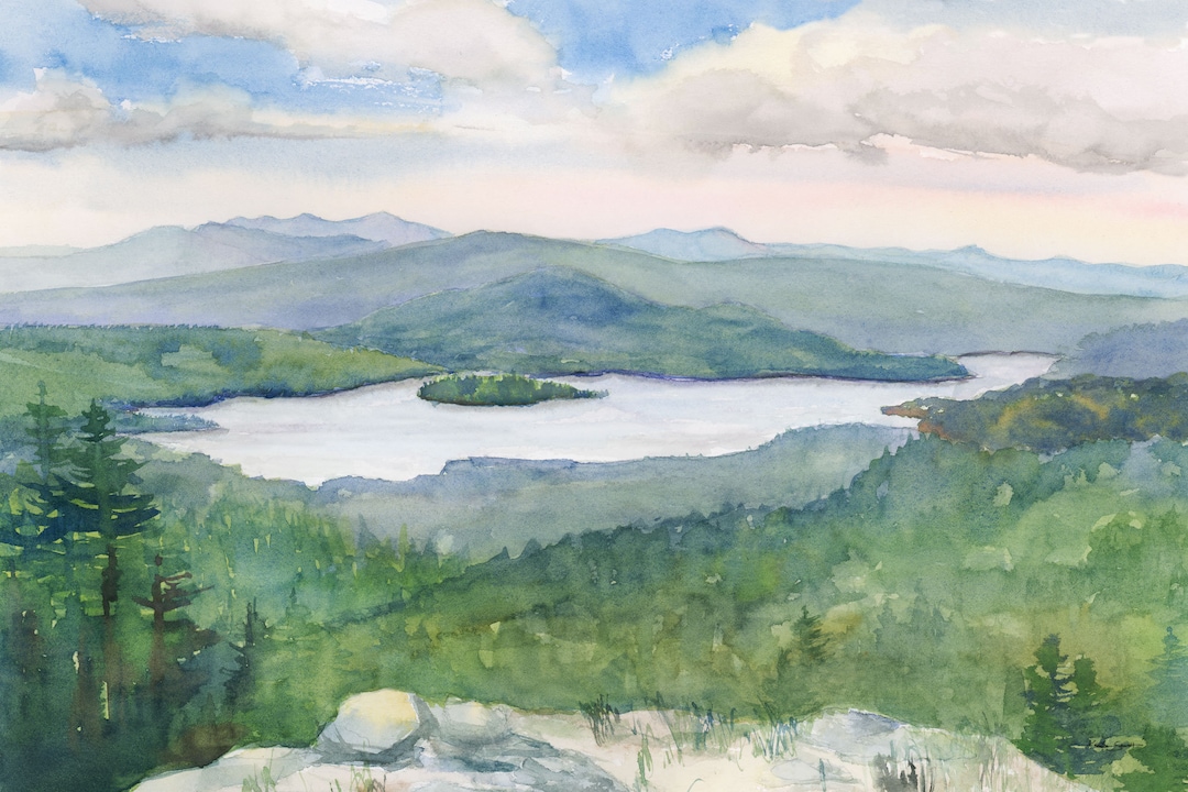 Schroon Lake Art Print, Watercolor Painting of Schroon Lake NY and