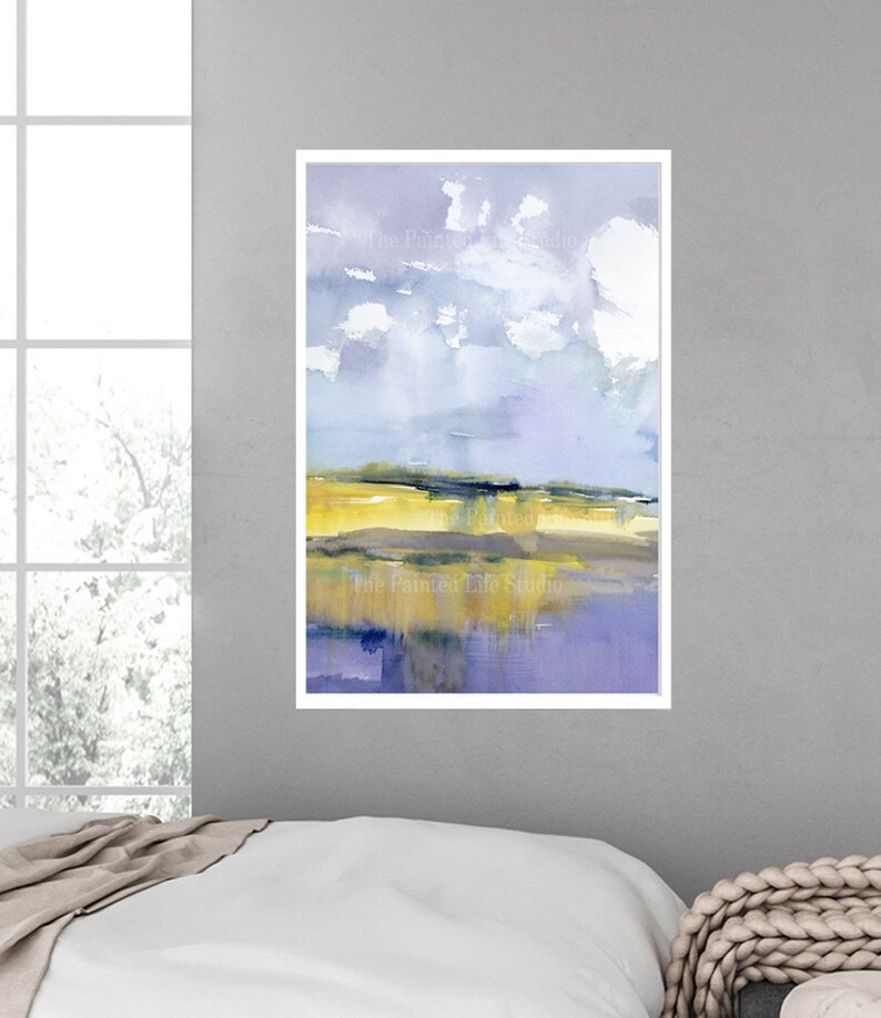 Shore Memories vertical art print contemporary minimalist landscape yellow purple abstract dreamy landscape wall art various sizes