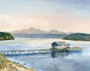 Whidbey Island Print: Penn Cove Watercolor Painting, Puget Sound Washington Coastal Art