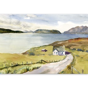Scottish Highlands Painting, wall art print of watercolor painting of Isle of Skye countryside, paper or stretched canvas in various sizes