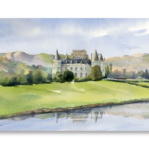 Inveraray Castle art print of watercolor painting of Scottish castle, various sizes available